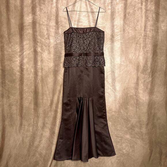 Vintage 90s Cachet Lace Bodice Formal Maxi Dress Brown Sleeveless Metallic Fairy - Picture 2 of 5
